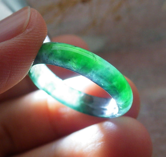 Certified Icy Green Burma 100% Natural A JADE Jadeite Circle RING USA. 8.75 戒指 638921  TN