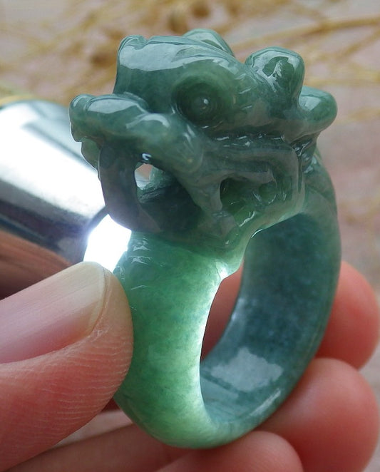 Certified Green Burma 100% Natural A JADE Jadeite Dragon RING USA. 10 龙戒指 638972  TN