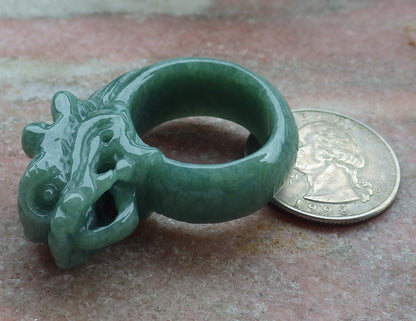 Certified Green Burma 100% Natural A JADE Jadeite Dragon RING USA. 10 龙戒指 638972  TN