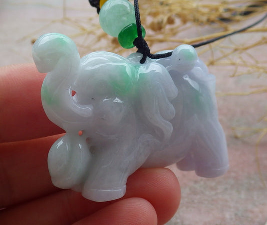 Certified Green Pale Lavender Burma 100% Natural A Jade jadeite Pendant Elephant Yuan Bao Ruyi Necklace  万象更新 638983  TN
