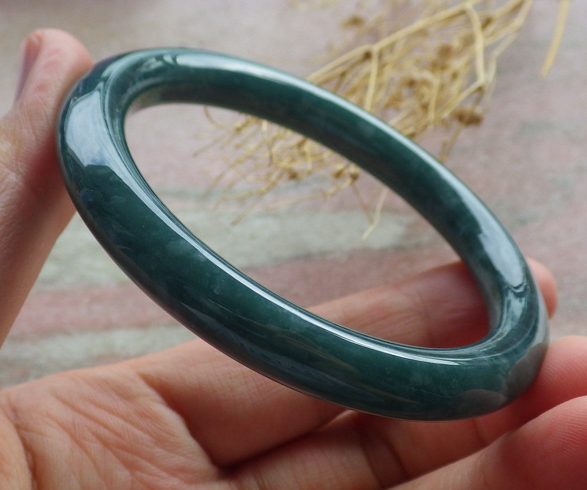Certified Icy Green Burma 100% Natural A JADE Jadeite Circle Bangle Bracelet 55 mm 手镯 639113  TN