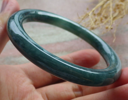 Certified Icy Green Burma 100% Natural A JADE Jadeite Circle Bangle Bracelet 54mm 手镯 639123  TN