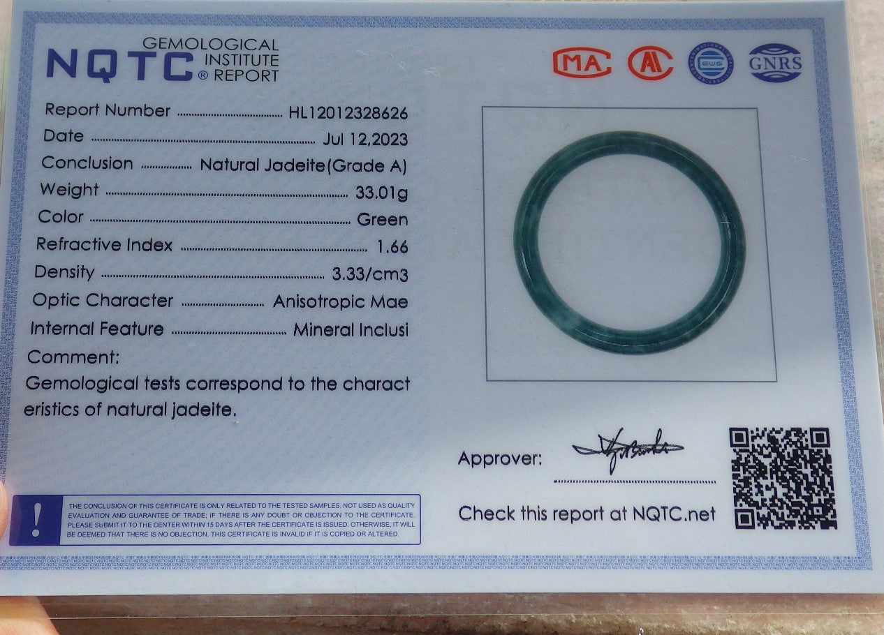 Certified Icy Green Burma 100% Natural A JADE Jadeite Circle Bangle Bracelet 58 mm 手镯 639159  TN