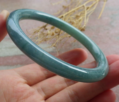 Certified Icy Green Burma 100% Natural A JADE Jadeite Circle Bangle Bracelet 60 mm 手镯 639211  TN
