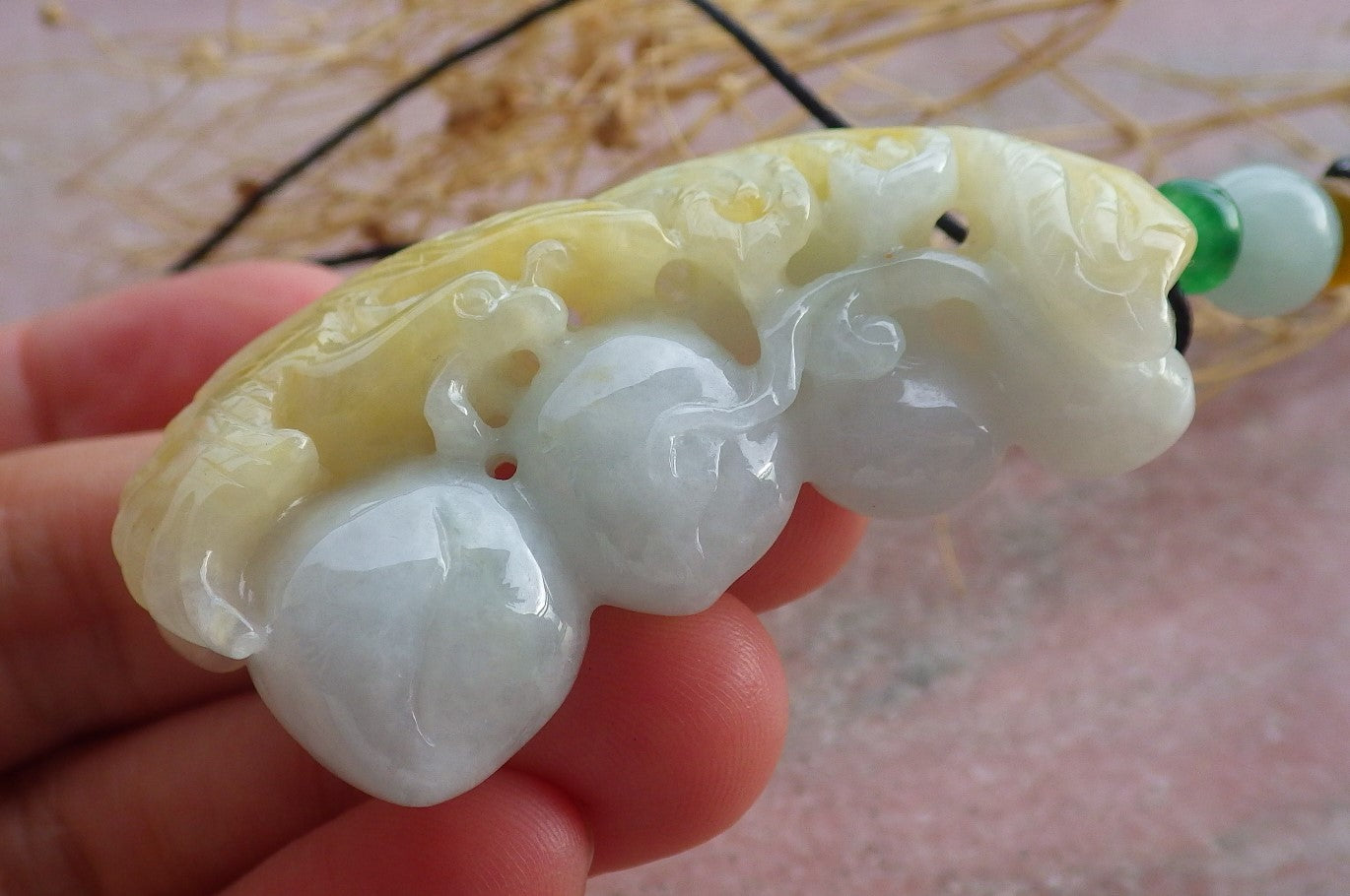 Certified Yellow Burma 100% Natural A Jade jadeite Pendant Phoenix Peach Necklace 凤凰 639288  TN