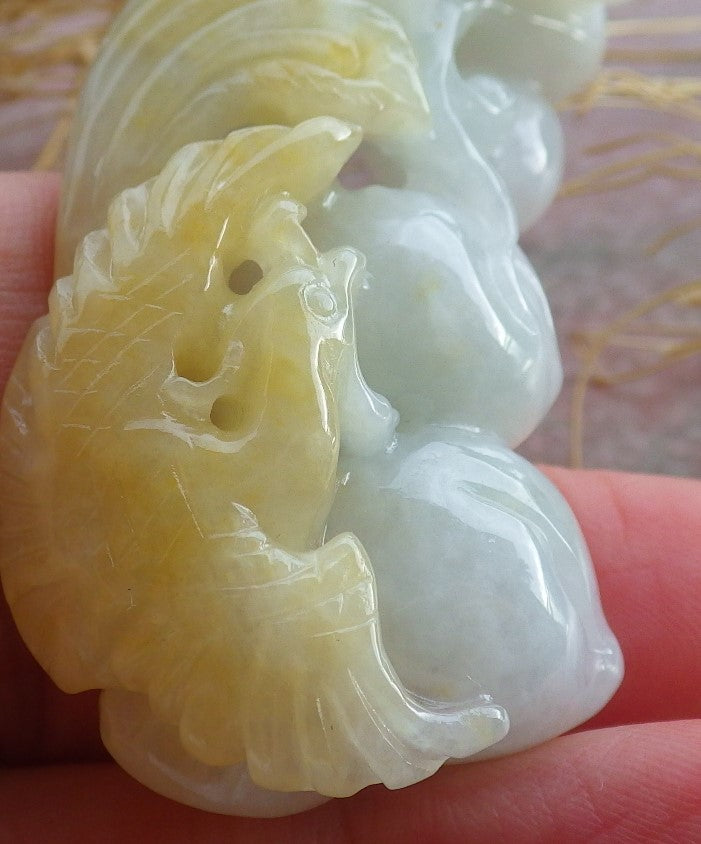 Certified Yellow Burma 100% Natural A Jade jadeite Pendant Phoenix Peach Necklace 凤凰 639288  TN