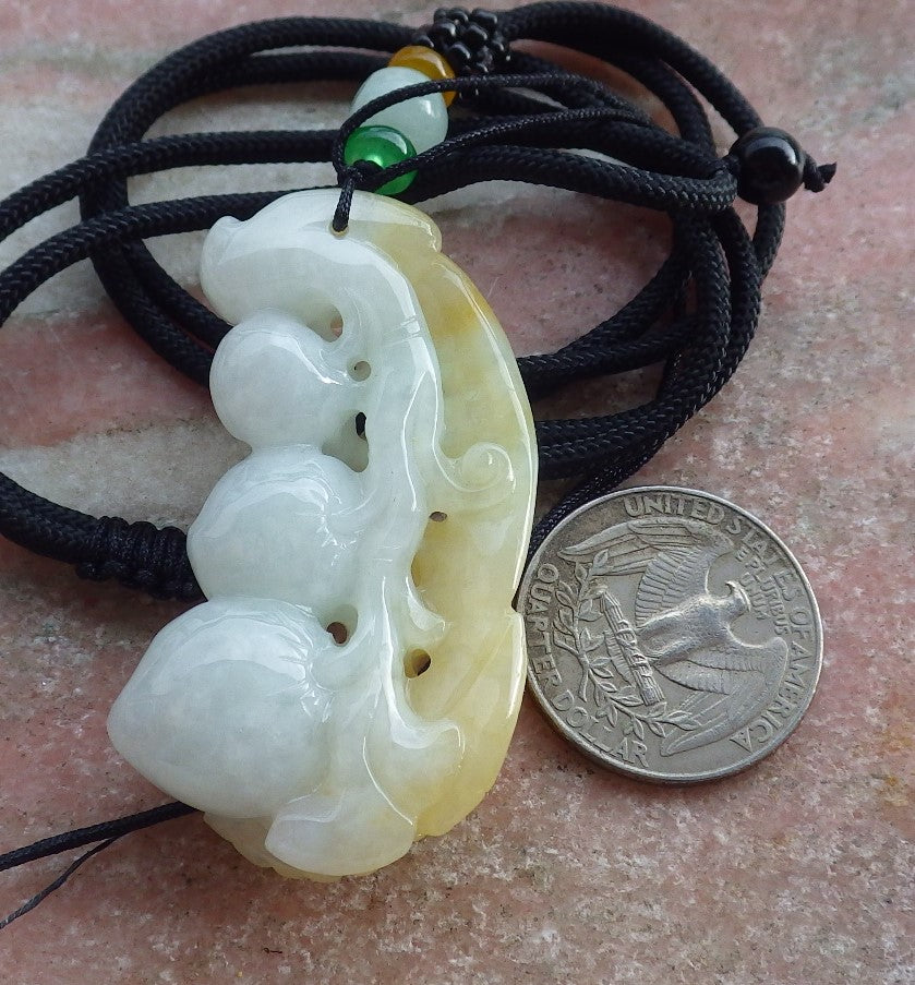 Certified Yellow Burma 100% Natural A Jade jadeite Pendant Phoenix Peach Necklace 凤凰 639288  TN