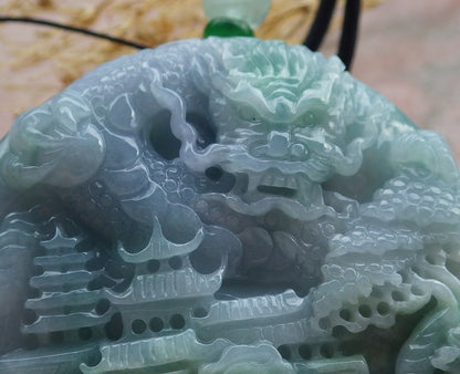 Certified Lavender Green Burma 100% Natural A Jade jadeite Pendant Landscape painting Dragon Teer Necklace 山水画 639323  TN