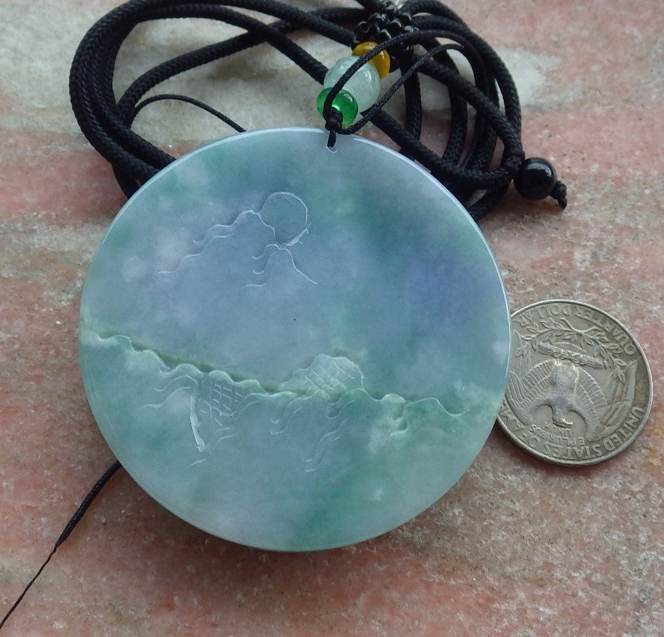 Certified Lavender Green Burma 100% Natural A Jade jadeite Pendant Landscape painting Dragon Teer Necklace 山水画 639323  TN
