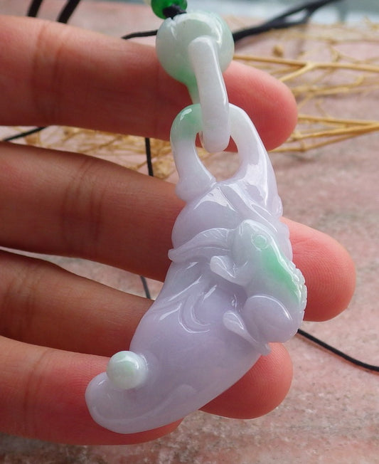 Certified Green Lavender Burma 100% Natural A Jade jadeite Pendant Frog Toad Pumpkin W Ring 招财蟾 639331  TN