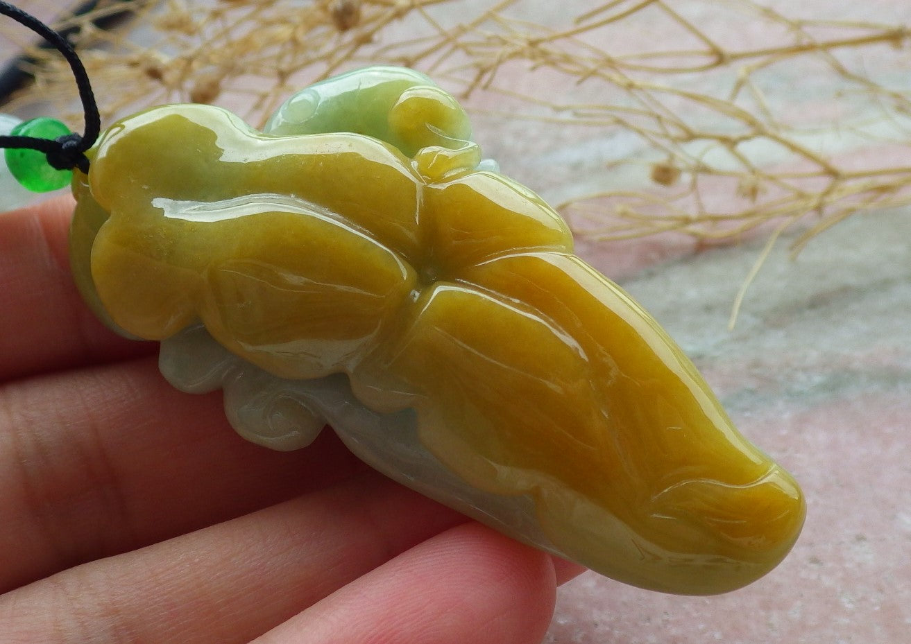 Certified Yellow Green Burma 100% Natural A Jade jadeite Pendant Frog Toad Lotus Flower Leaf Necklace 招财蟾 639368  TN