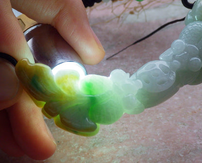 Certified Yellow Green Burma 100% Natural A Jade jadeite Pendant Gold Fish Lotus Coin Necklace 金玉满堂 639412  TN