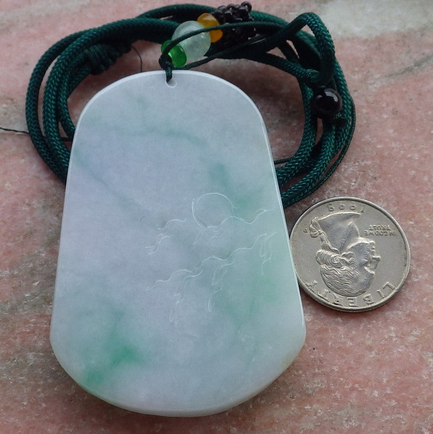 Certified Green Burma 100% Natural A Jade jadeite Landscape painting Dragon Tree Necklace 山水画 639422  TN