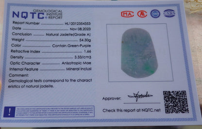 Certified Green Burma 100% Natural A Jade jadeite Landscape painting Dragon Tree Necklace 山水画 639422  TN