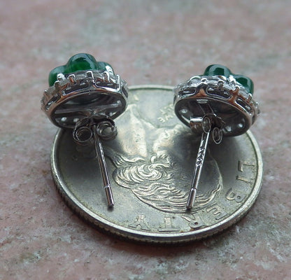 Certified Icy Green Sterling Silver 0.925 Burma Natural A Jade jadeite Leaf Flower Earrings Earring Dangle 耳环 639462  TN