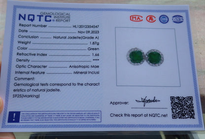 Certified Icy Green Sterling Silver 0.925 Burma Natural A Jade jadeite Leaf Flower Earrings Earring Dangle 耳环 639462  TN