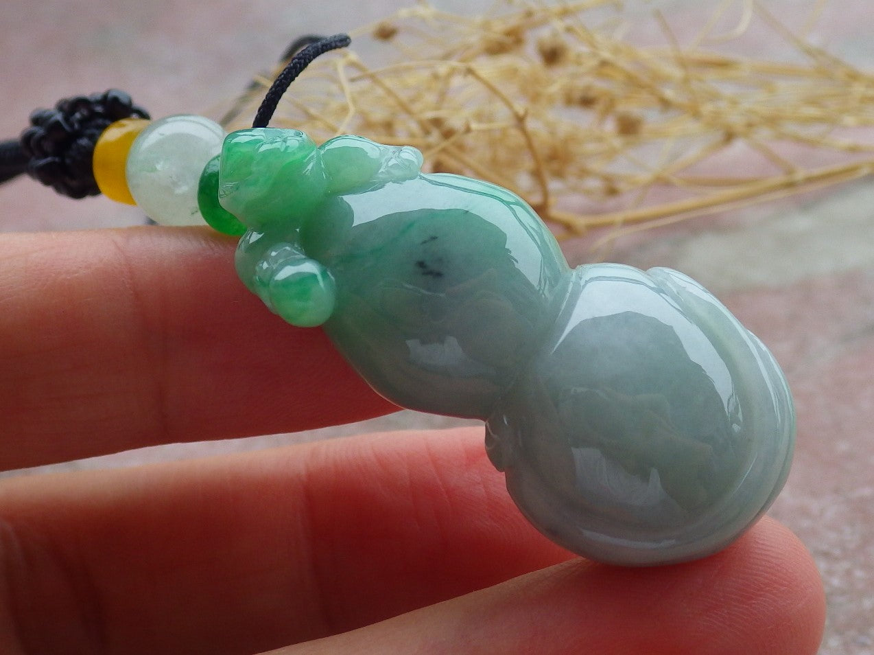 Certified Green Burma 100% Natural A Jade jadeite Pendant Frog Toad Gourd Necklace 招财蟾 639541  TN