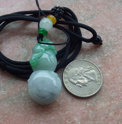 Certified Green Burma 100% Natural A Jade jadeite Pendant Frog Toad Gourd Necklace 招财蟾 639541  TN
