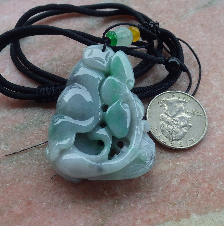 Certified Green Burma 100% Natural A Jade jadeite Pendant Fish Lotus Leaf Ruyi Necklace 年年有余 639639  TN
