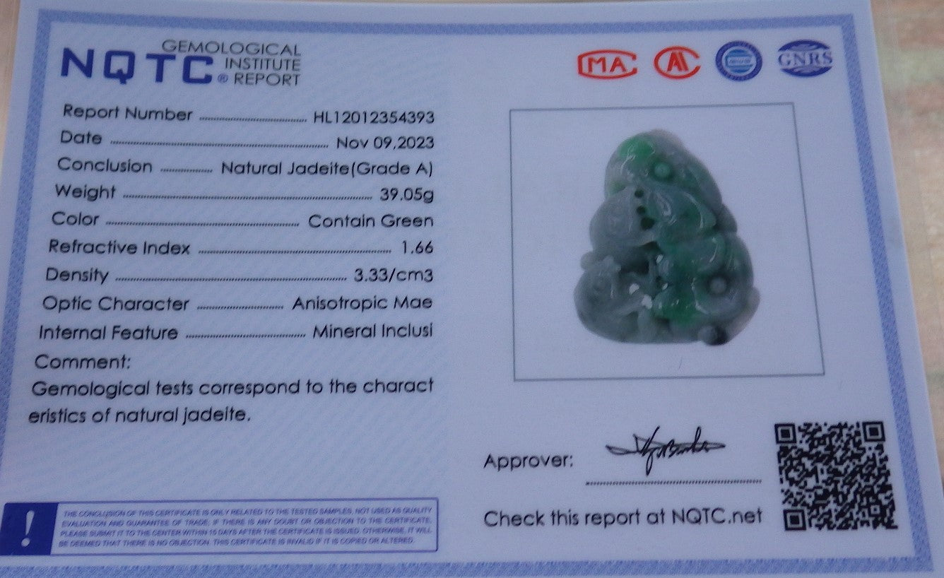 Certified Green Burma 100% Natural A Jade jadeite Pendant Fish Lotus Leaf Ruyi Necklace 年年有余 639639  TN