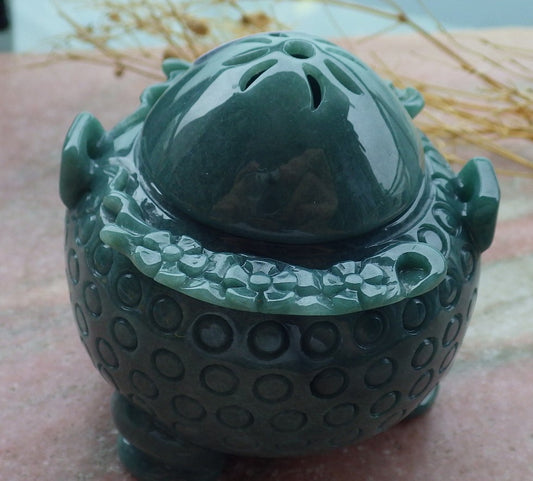 Certified Green A Jade jadeite Display Flower Xiangfen Pot Snuff Bottle 639655  TN