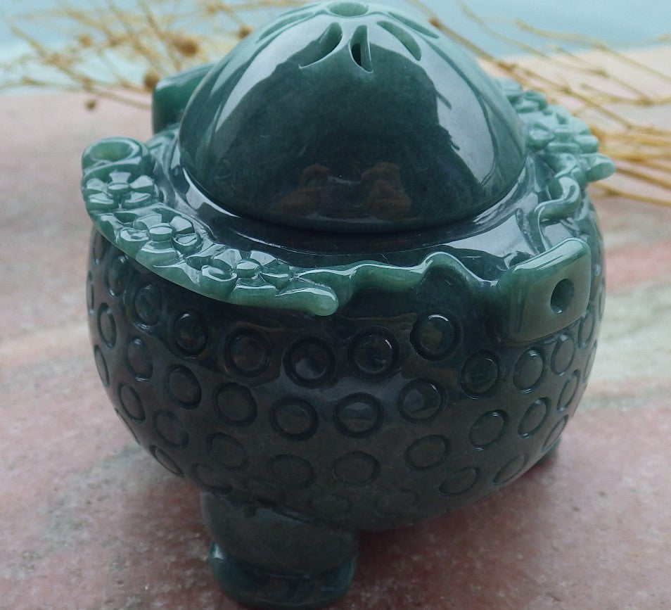 Certified Green A Jade jadeite Display Flower Xiangfen Pot Snuff Bottle 639655  TN