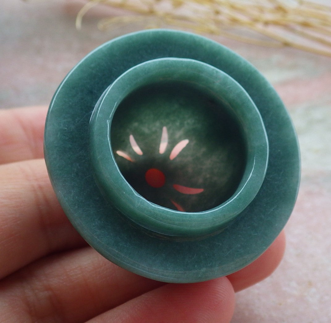 Certified Green A Jade jadeite Display Flower Xiangfen Pot Snuff Bottle 639655  TN
