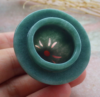 Certified Green A Jade jadeite Display Flower Xiangfen Pot Snuff Bottle 639655  TN