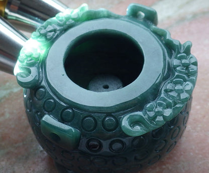 Certified Green A Jade jadeite Display Flower Xiangfen Pot Snuff Bottle 639655  TN