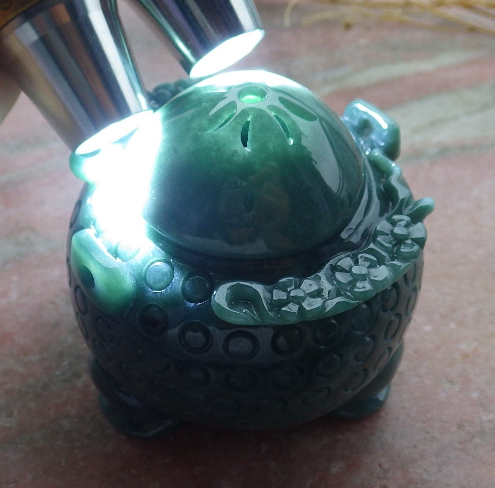 Certified Green A Jade jadeite Display Flower Xiangfen Pot Snuff Bottle 639655  TN
