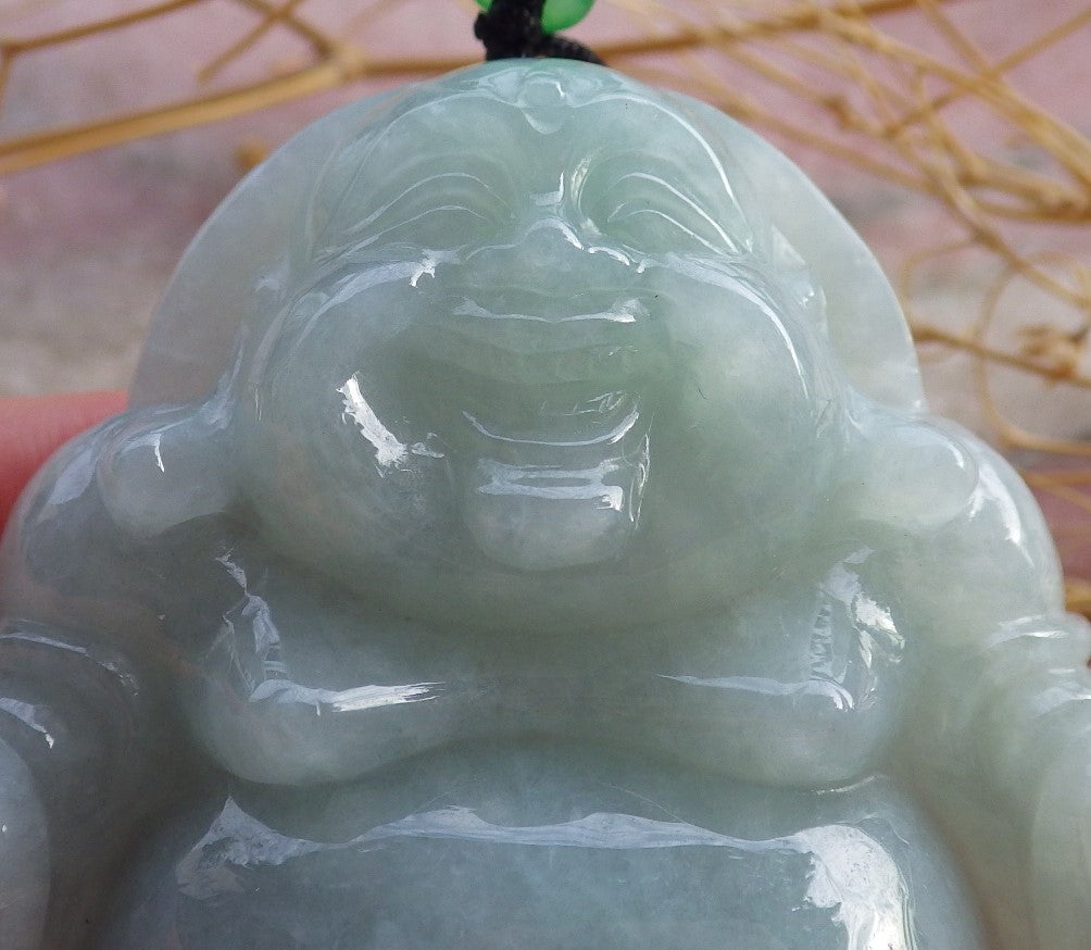 Certified Green Burma 100% Natural A Jade jadeite pendant Happy Buddha God Necklace 佛公 639712  TN