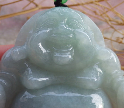 Certified Green Burma 100% Natural A Jade jadeite pendant Happy Buddha God Necklace 佛公 639712  TN