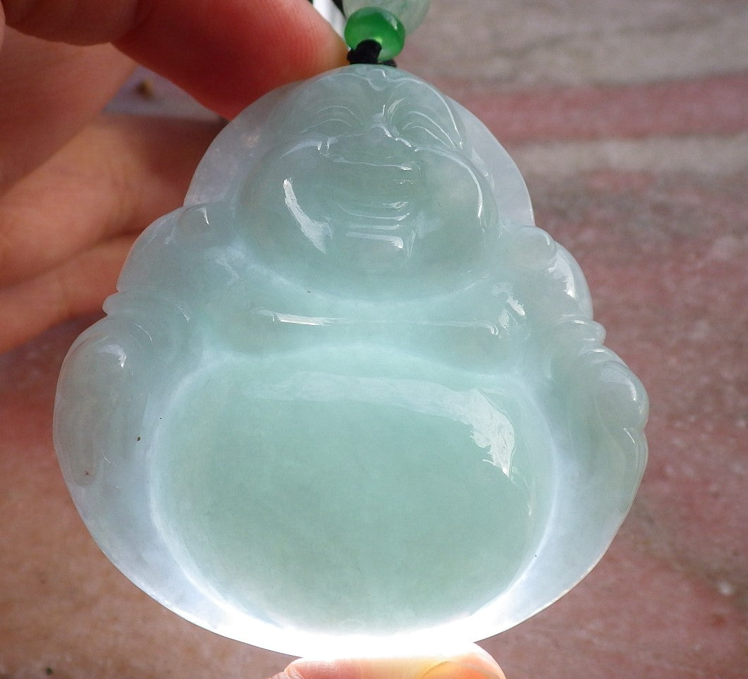 Certified Green Burma 100% Natural A Jade jadeite pendant Happy Buddha God Necklace 佛公 639712  TN