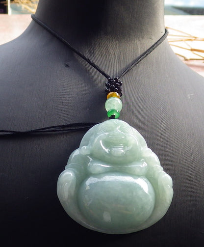 Certified Green Burma 100% Natural A Jade jadeite pendant Happy Buddha God Necklace 佛公 639712  TN