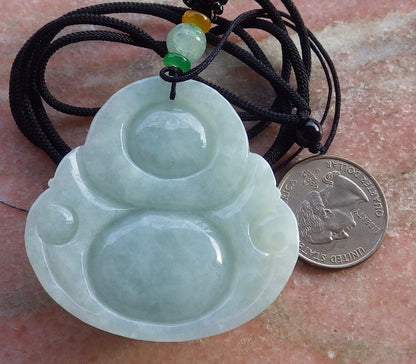 Certified Green Burma 100% Natural A Jade jadeite pendant Happy Buddha God Necklace 佛公 639712  TN