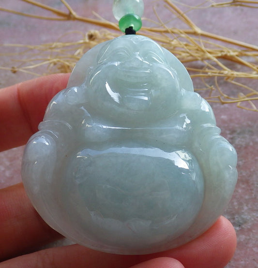Certified Green Nurma 100% Natural A Jade jadeite Pendant Happy Buddha God Necklace 开心佛 639813  TN