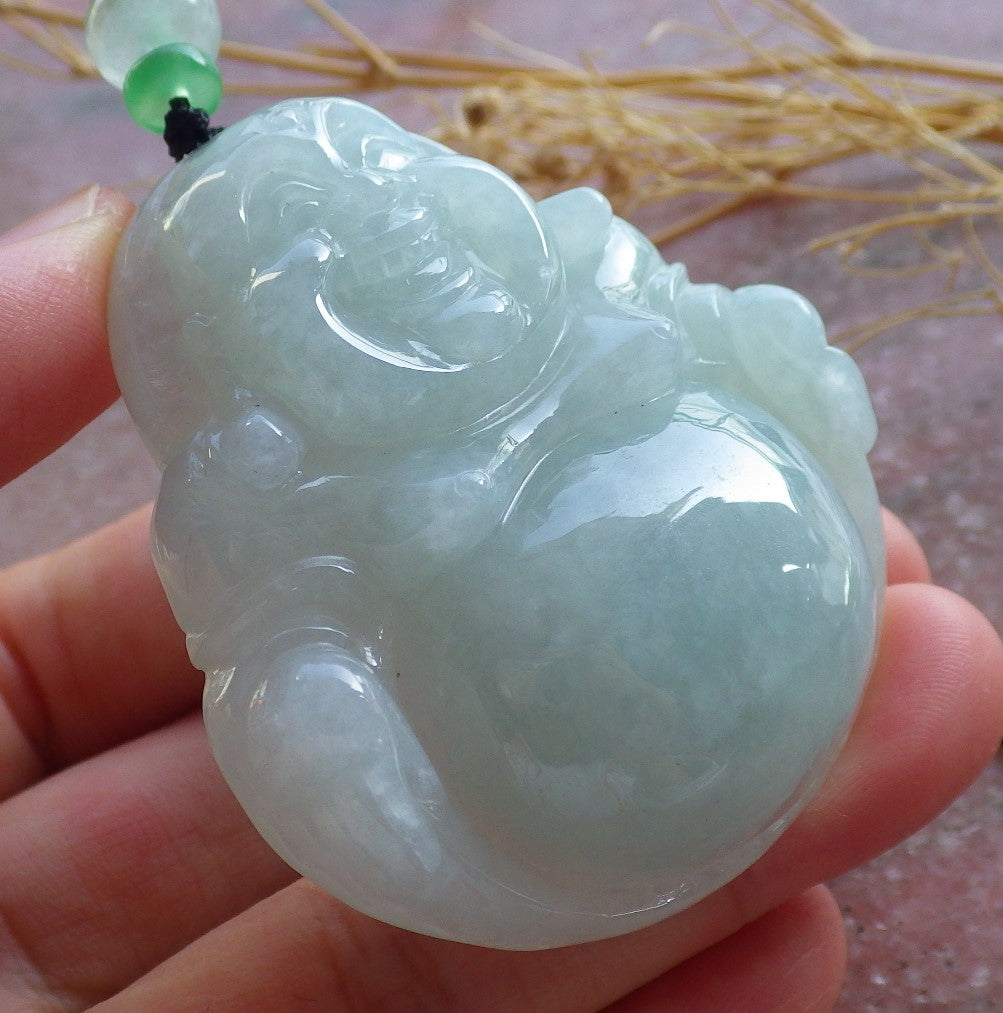 Certified Green Nurma 100% Natural A Jade jadeite Pendant Happy Buddha God Necklace 开心佛 639813  TN