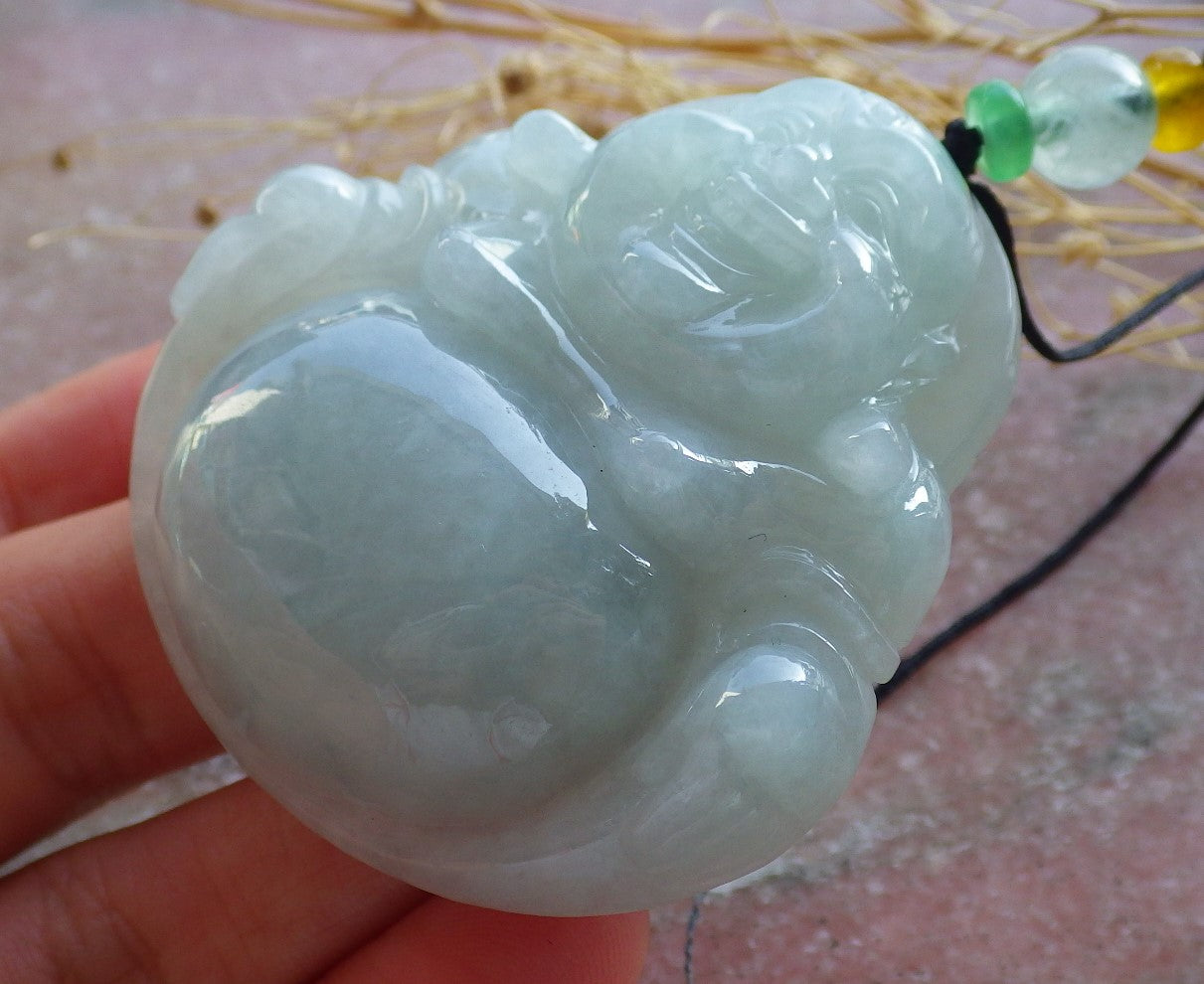 Certified Green Nurma 100% Natural A Jade jadeite Pendant Happy Buddha God Necklace 开心佛 639813  TN