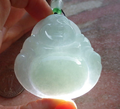 Certified Green Nurma 100% Natural A Jade jadeite Pendant Happy Buddha God Necklace 开心佛 639813  TN