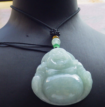 Certified Green Nurma 100% Natural A Jade jadeite Pendant Happy Buddha God Necklace 开心佛 639813  TN