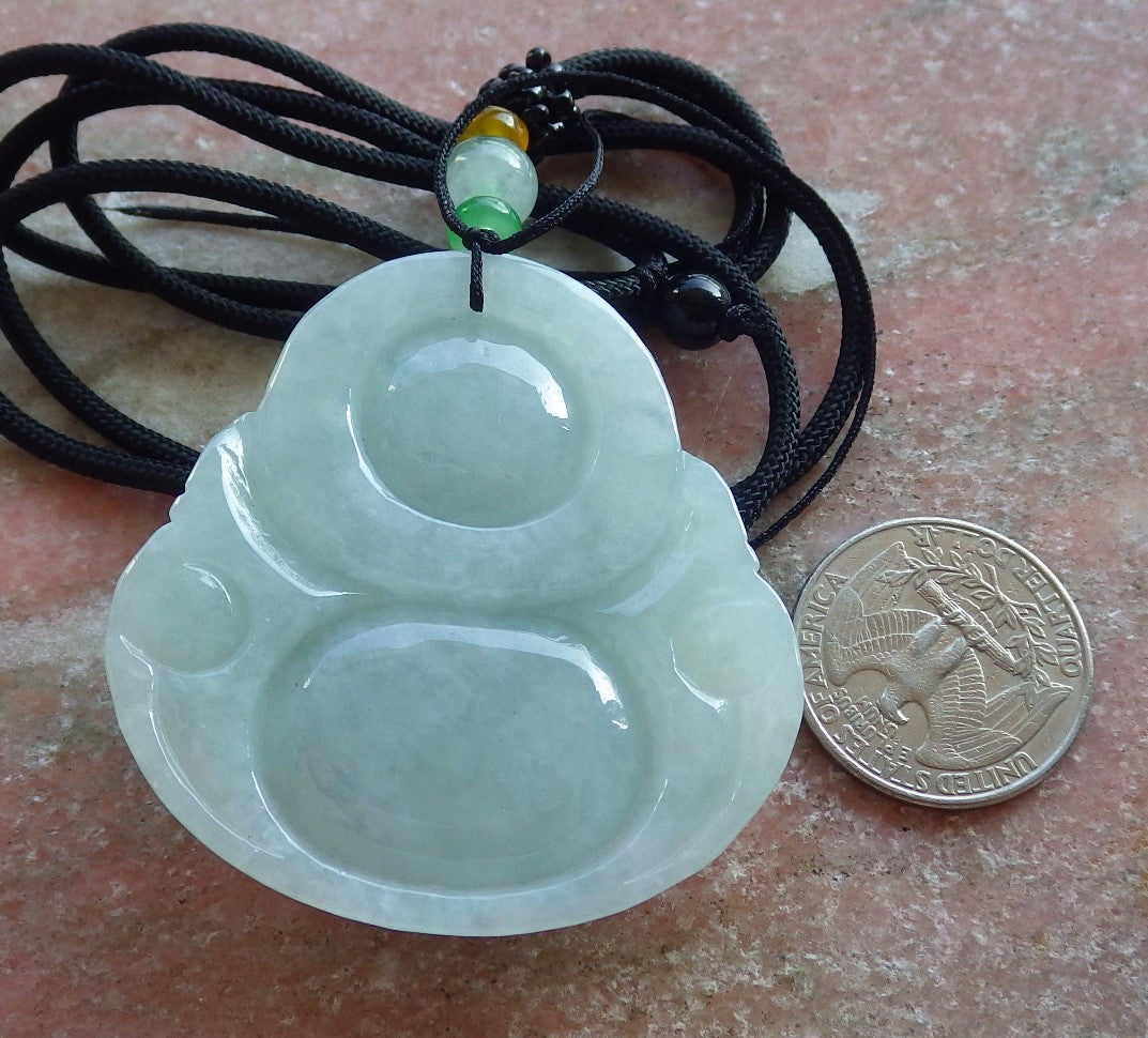 Certified Green Nurma 100% Natural A Jade jadeite Pendant Happy Buddha God Necklace 开心佛 639813  TN
