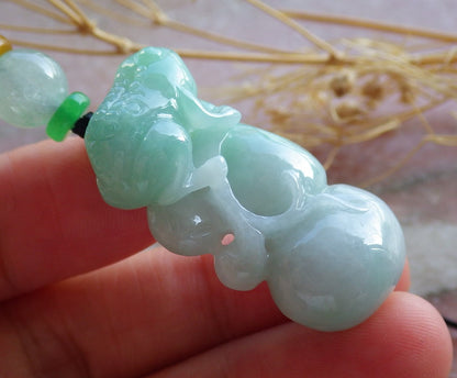 Certified Green Burma 100% Natural A Jade jadeite Pendant Frog Toad Gourd Coin Necklace 招财蟾 639820  TN