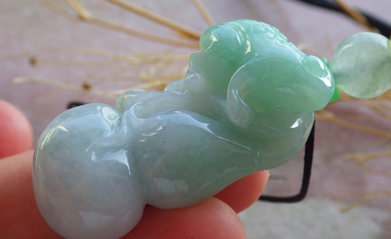 Certified Green Burma 100% Natural A Jade jadeite Pendant Frog Toad Gourd Coin Necklace 招财蟾 639820  TN