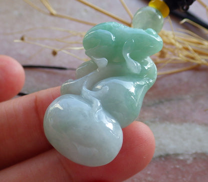 Certified Green Burma 100% Natural A Jade jadeite Pendant Frog Toad Gourd Coin Necklace 招财蟾 639820  TN