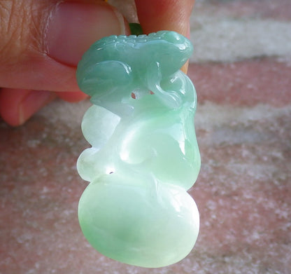 Certified Green Burma 100% Natural A Jade jadeite Pendant Frog Toad Gourd Coin Necklace 招财蟾 639820  TN