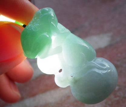 Certified Green Burma 100% Natural A Jade jadeite Pendant Frog Toad Gourd Coin Necklace 招财蟾 639820  TN
