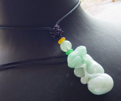 Certified Green Burma 100% Natural A Jade jadeite Pendant Frog Toad Gourd Coin Necklace 招财蟾 639820  TN