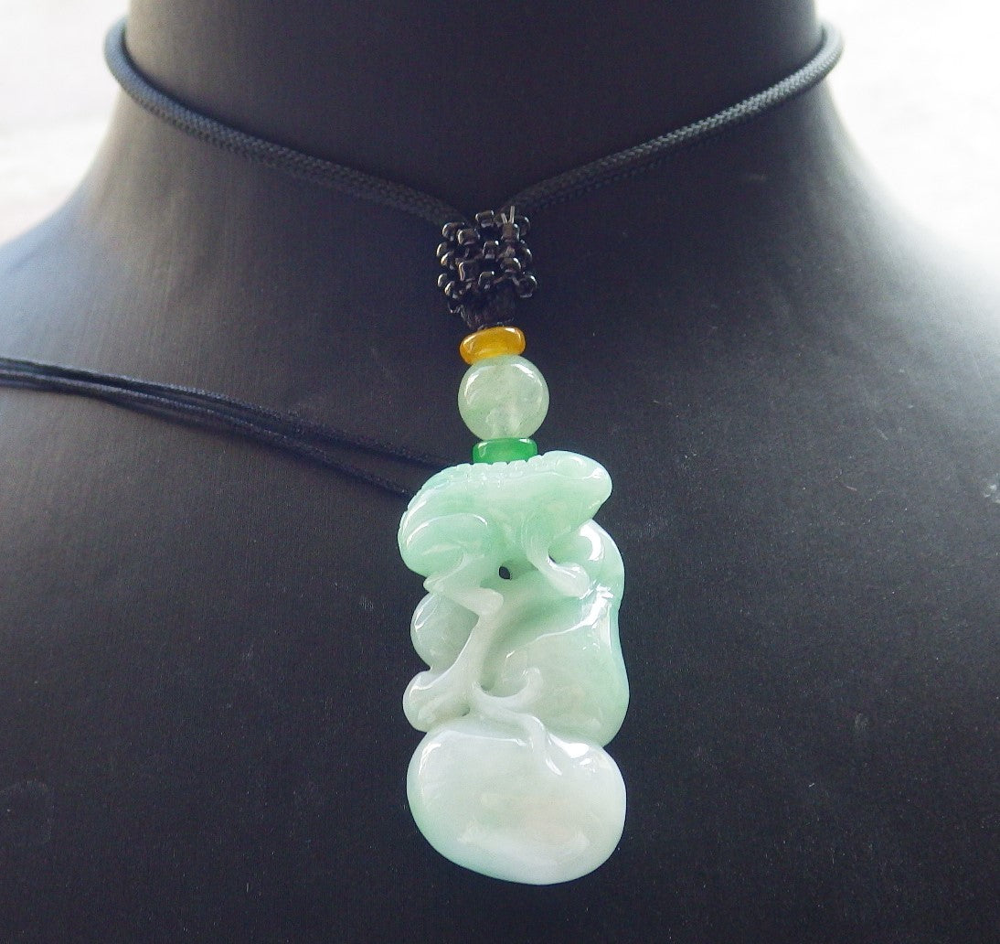 Certified Green Burma 100% Natural A Jade jadeite Pendant Frog Toad Gourd Coin Necklace 招财蟾 639820  TN