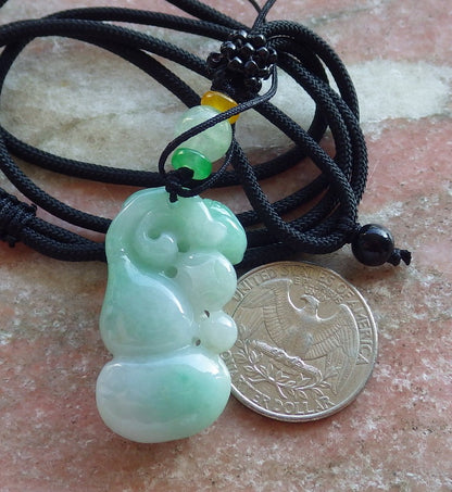 Certified Green Burma 100% Natural A Jade jadeite Pendant Frog Toad Gourd Coin Necklace 招财蟾 639820  TN