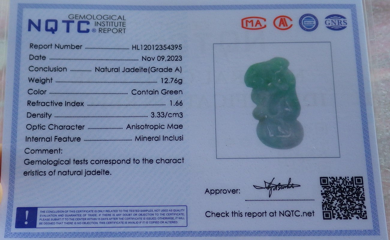 Certified Green Burma 100% Natural A Jade jadeite Pendant Frog Toad Gourd Coin Necklace 招财蟾 639820  TN